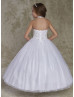 White Beaded Glittering Tulle Halter Flower Girl Dress